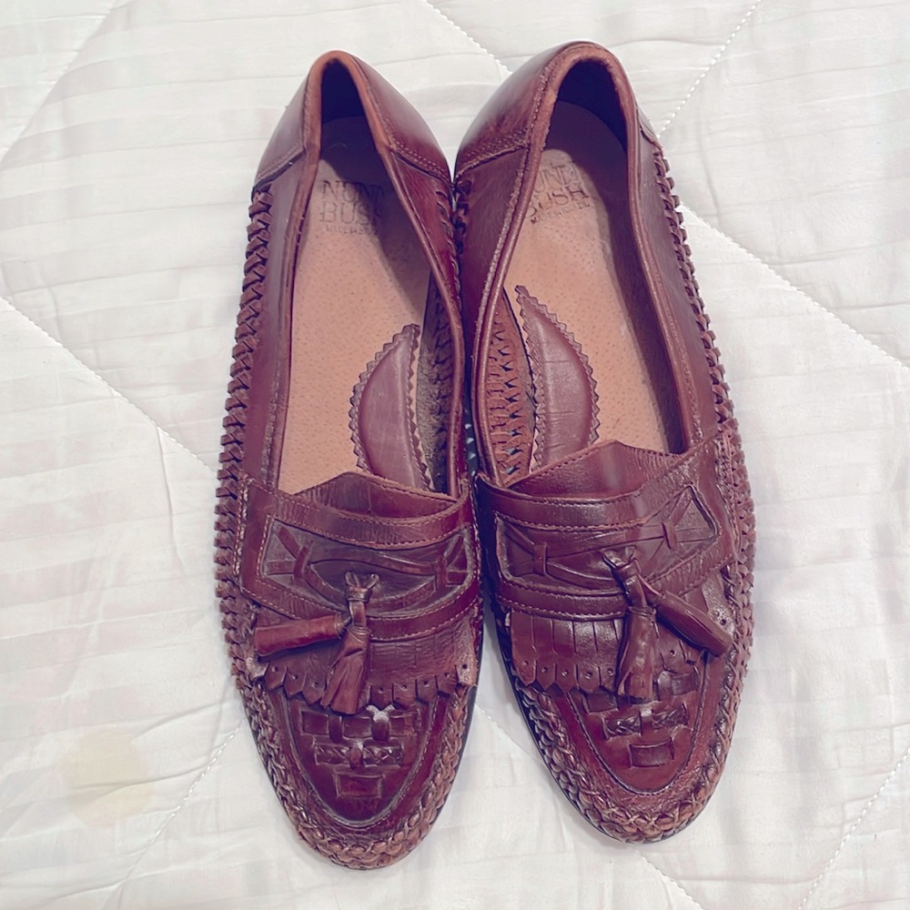 Nun Bush woven brown leather loafers